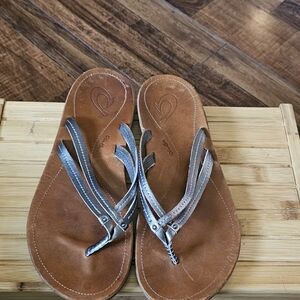 OluKai Women's Sandals with Brown and Silver Straps
